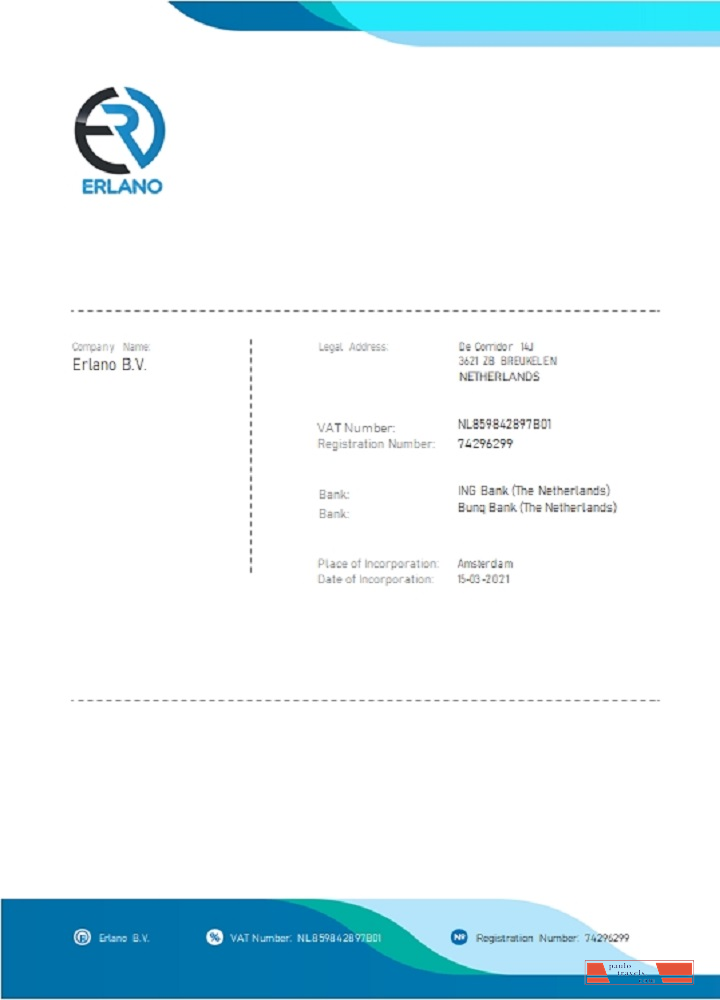 Netherlands ERLANO B. V. company payment invoice PSD template